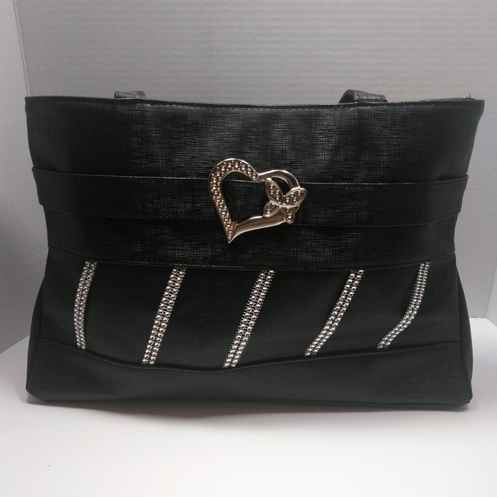 Women Purse Shoulder Bag Large Black Heart Tote